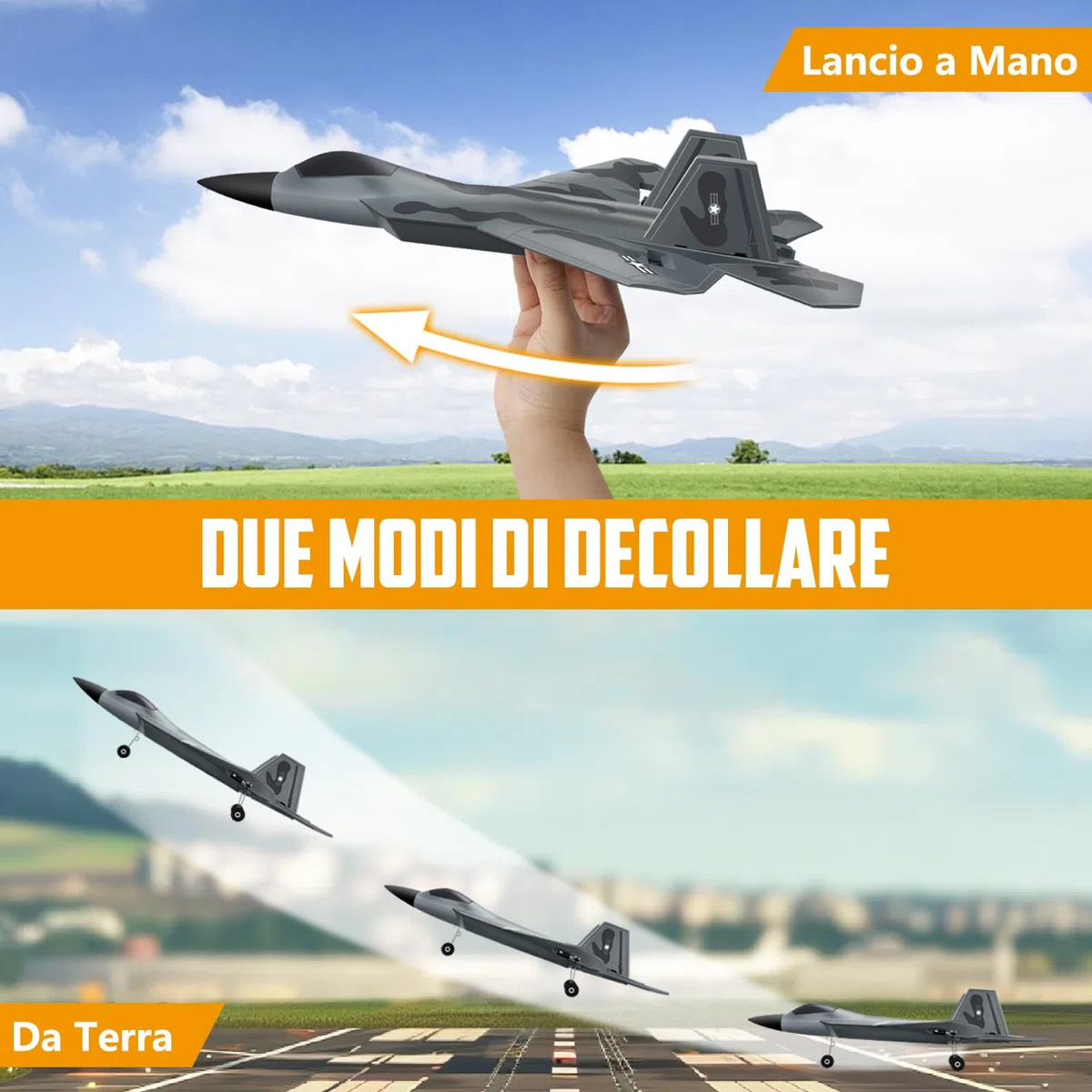HAWK'S WORK Aereo Telecomandato 2 CH, F-22 Può Volare Subito, Aereo telecomandato a 2,4 GHz, Adatto a Bambini e Principianti, Aliante Volante Telecomandato