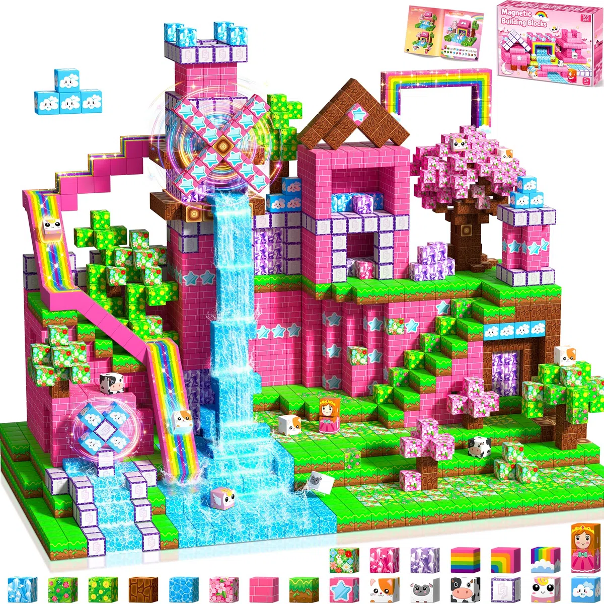 Costruzioni Magnetiche per Bambini - 165 Pezzi Costruzioni cubi magnetici per Bambini, Giocattolo Montessori Bambini 4 5 6 7 8 9 Anni, Regali di Compleanno 3-10 Anni prestazioni staccabile