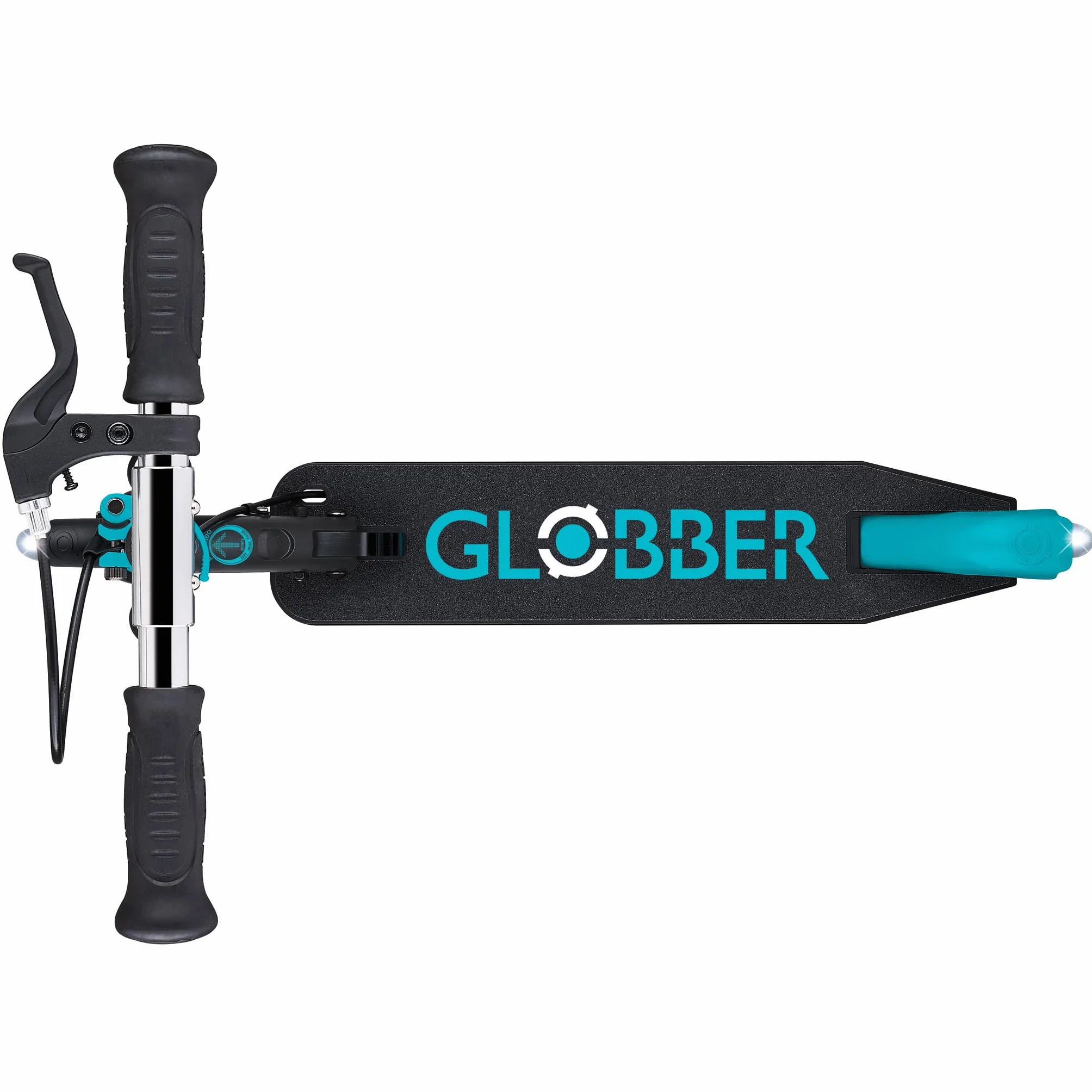 Globber - FLOW ELEMENT JUNIOR LIGHTS - monopattino pieghevole a 2 ruote con freno posteriore, manubrio regolabile e luci LED, per bambini dai 4 anni - azzurro turchese
