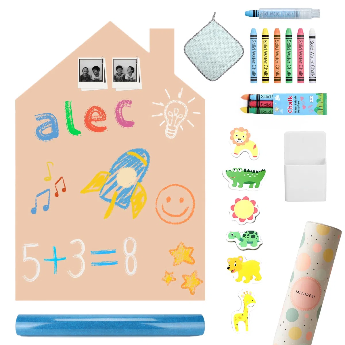 Lavagna magnetica per bambini - autoadesiva, a forma di casa e di colore con gessetti - ideale come regalo per ragazze e ragazzi (Casa Sabbia 100 x 80 cm)