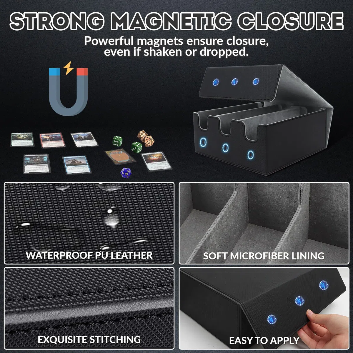 HIMOMO Deck Box per carte Mtg, Scatole Porta Carte Collezionabili da 2100+ Carte con Pelle PU e Chiusura Magnetica, Adatta per MTG,PTCG Carte, Inclusi 8 Divisori per Carte(Grigio)