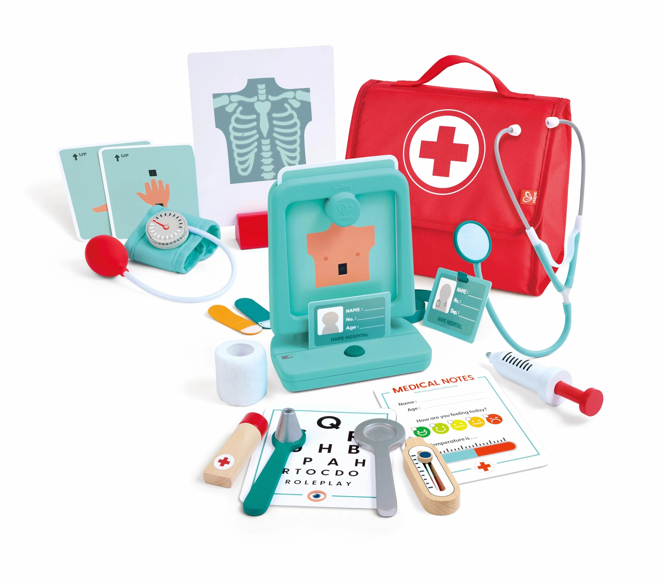 Hape Set Medico, Set da Gioco in Legno per Bambini, Kit da Dottore con Strumenti interattivi