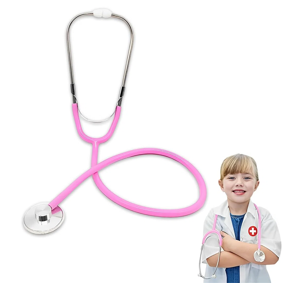 1 Pezzo Stetoscopio Giocattolo Metal Working Stethoscope Toy Analogue Stethoscope For Children (Pink)
