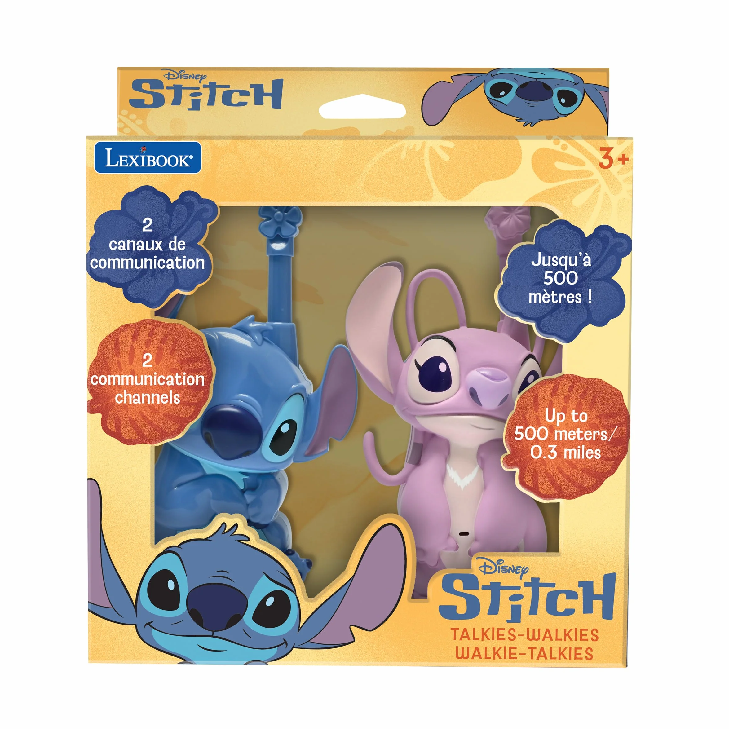 Lexibook, Disney Stitch, walkie-Talkie Stitch e Angel 3D, Portata 500 m, 2 canali di Comunicazione, Clip da Cintura, Blu/Rosa, TW18D1