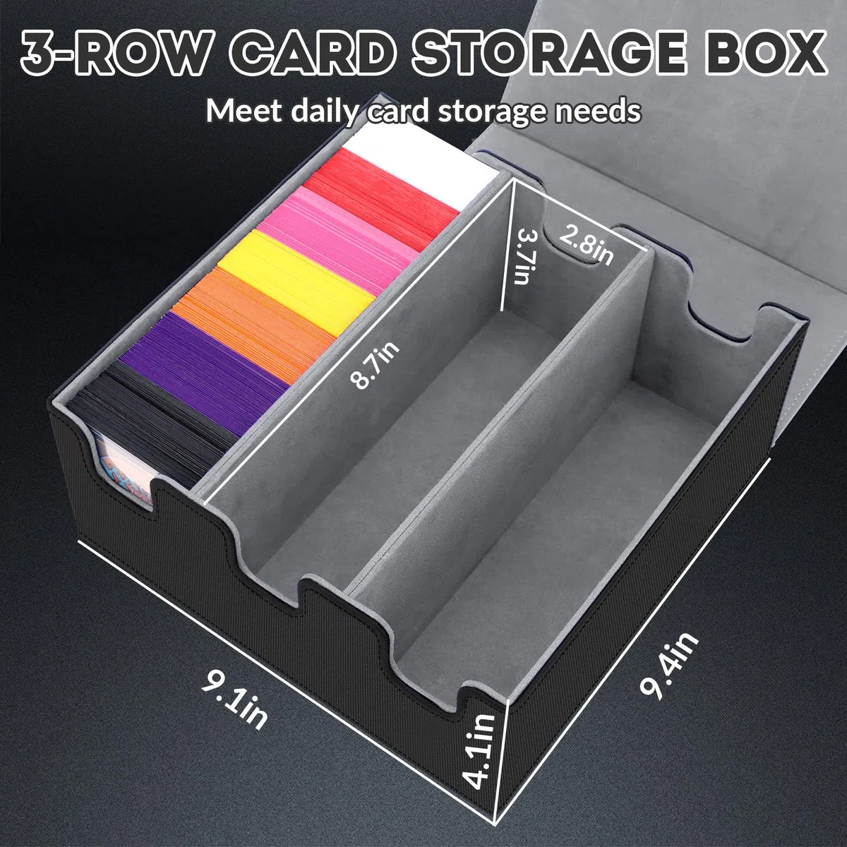 HIMOMO Deck Box per carte Mtg, Scatole Porta Carte Collezionabili da 2100+ Carte con Pelle PU e Chiusura Magnetica, Adatta per MTG,PTCG Carte, Inclusi 8 Divisori per Carte(Grigio)