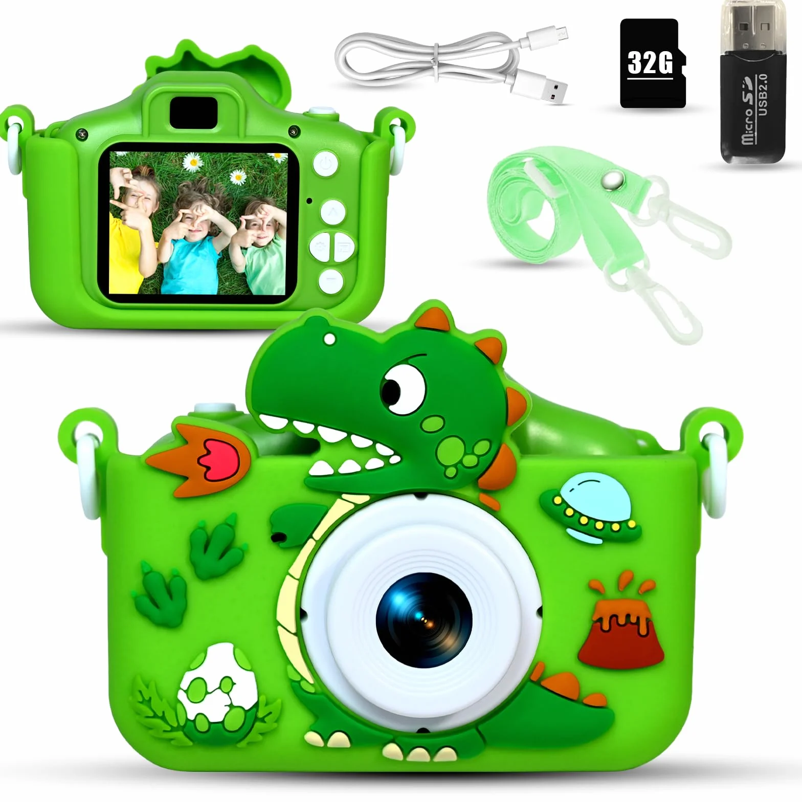 Macchina Fotografica Bambini, 2.0 Pollici Schermo Fotocamera Bambini 1080P HD Fotocamera con 32 GB, Regalo Giocattolo di Natale & Compleanno per Ragazze Ragazzi da 3-12 Anni (Verde)