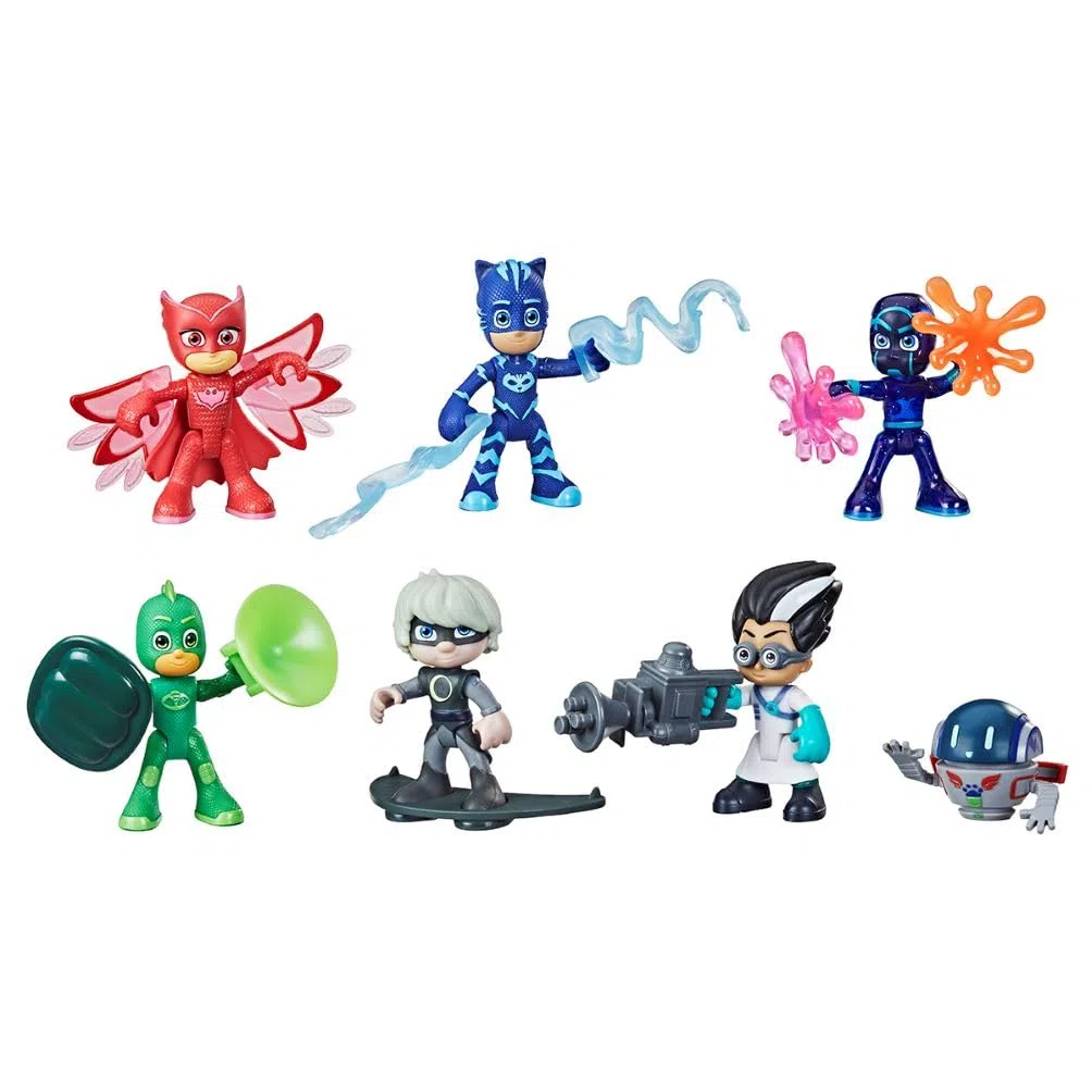 PJ Masks Hasbro Super Pigiamini, Eroi e Cattivi, Set per Età Prescolare con 7 Action Figure con 10 Accessori, per Bambini Dai 3 Anni in Su, Multicolore, ‎38.1 x 4.4 x 27.9 cm
