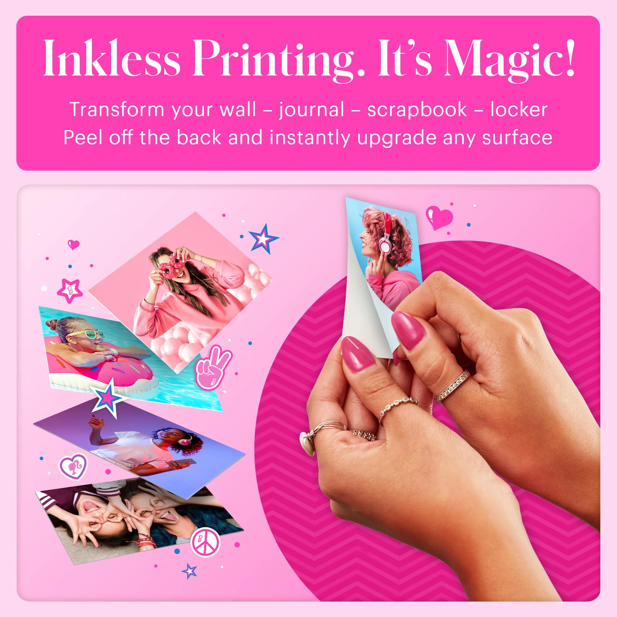 KODAK x Barbie Printomatic Fotocamera Digitale Istantanea a Colori Fotocamera Portatile Barbie da 5 MP, Carta Fotografica Adesiva Zink 2x3" (5,1x7,5 cm), Stile Iconico.