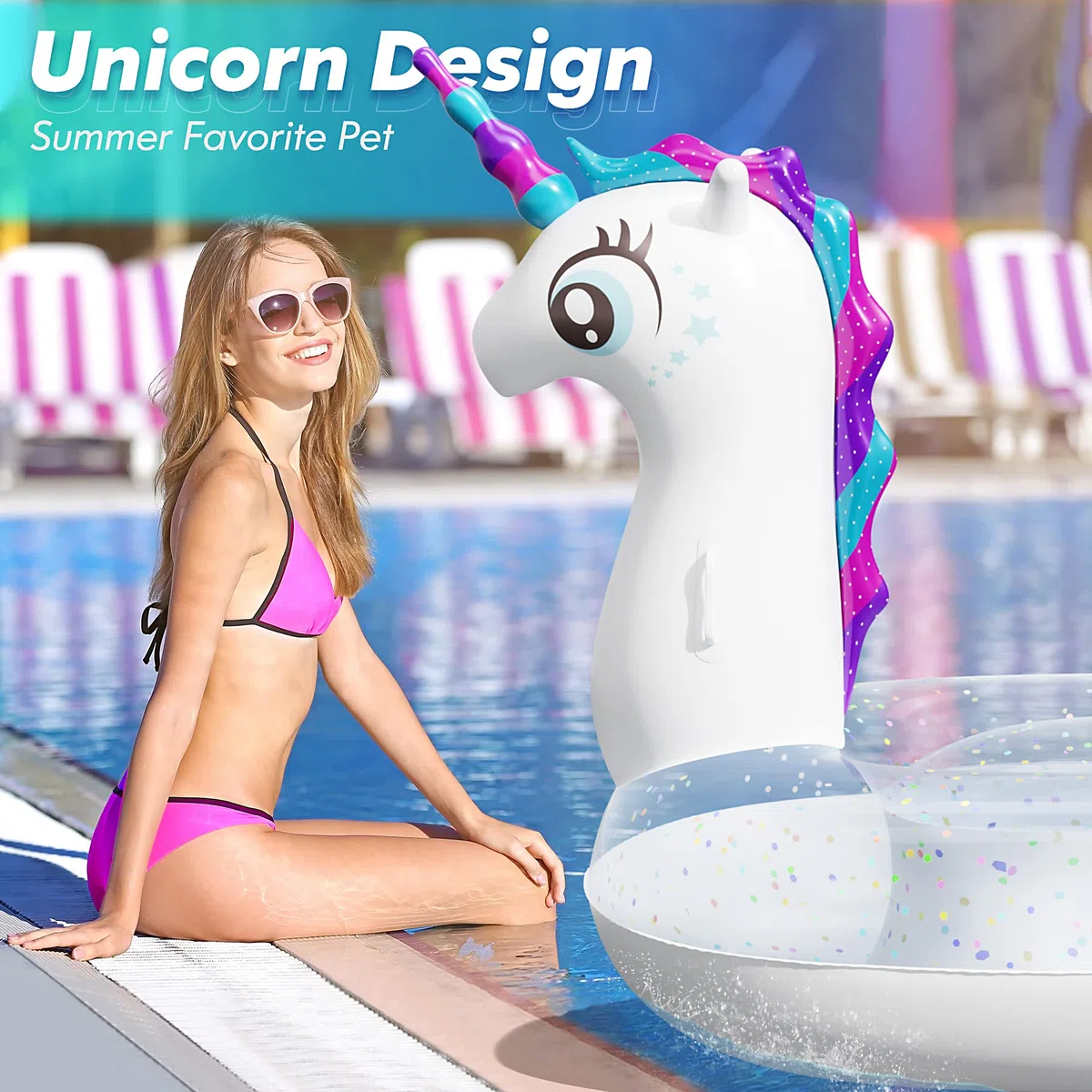 Subtail Unicorno Materassino Mare - Gonfiabili Piscina - Giochi per Bambini Adulti （240 * 140 * 120CM）