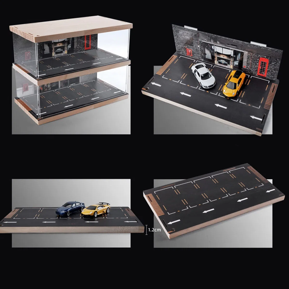 Perfeclan 1/64 Kit di modellismo Diorama Acrilico Parcheggio, macchinine per Bambini, Vetrina Diecast Car Garage Contenitore Antipolvere, Doppio Ponte