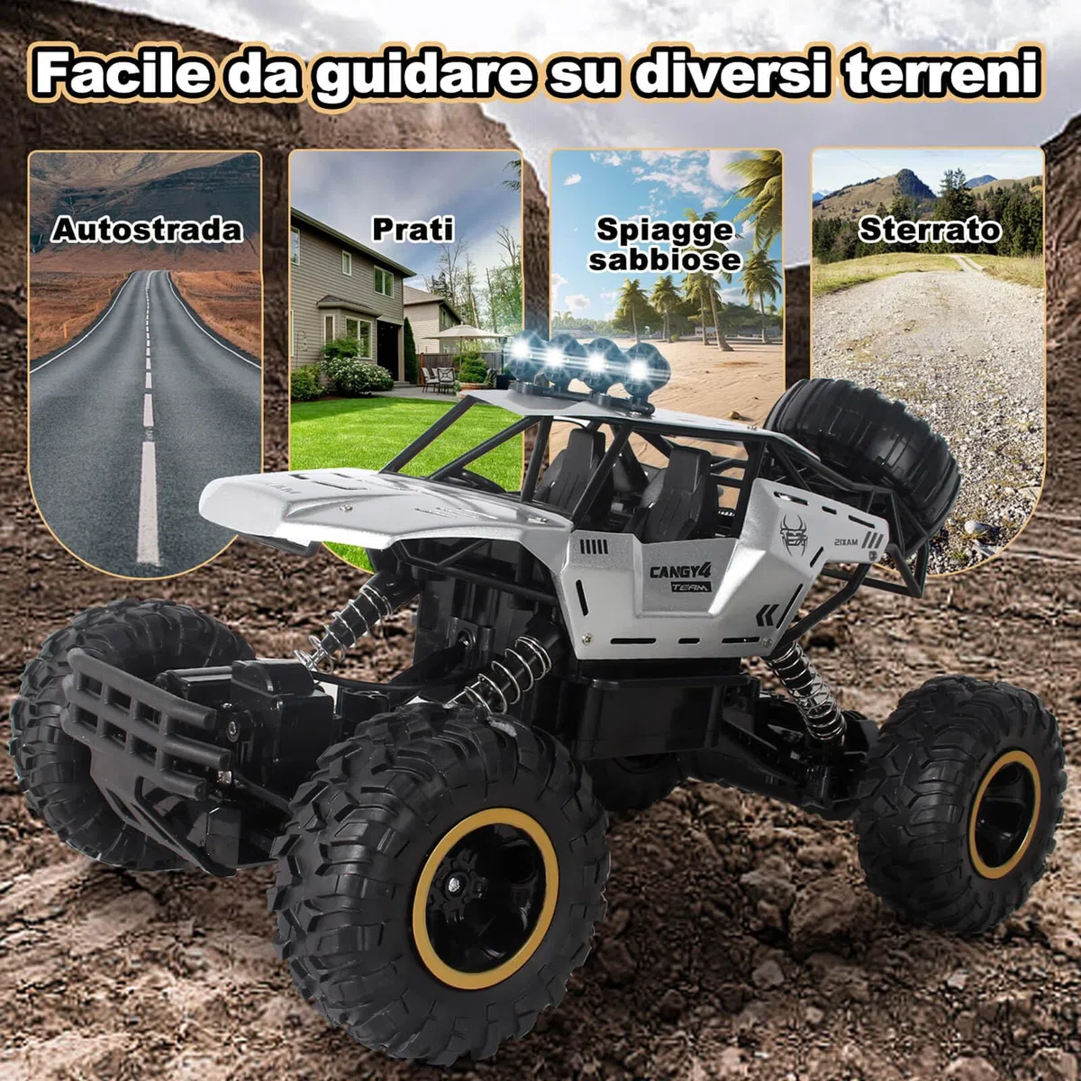 Jiakora 1:12 Grande Macchina Telecomandata per Bambini, 2,4 GHz RC Auto Monster Truck, 4WD Camion Auto Telecomandato con luce LED, 2 batterie, RC Cars Natale Compleanno Regalo per ragazzi dai 3 anni