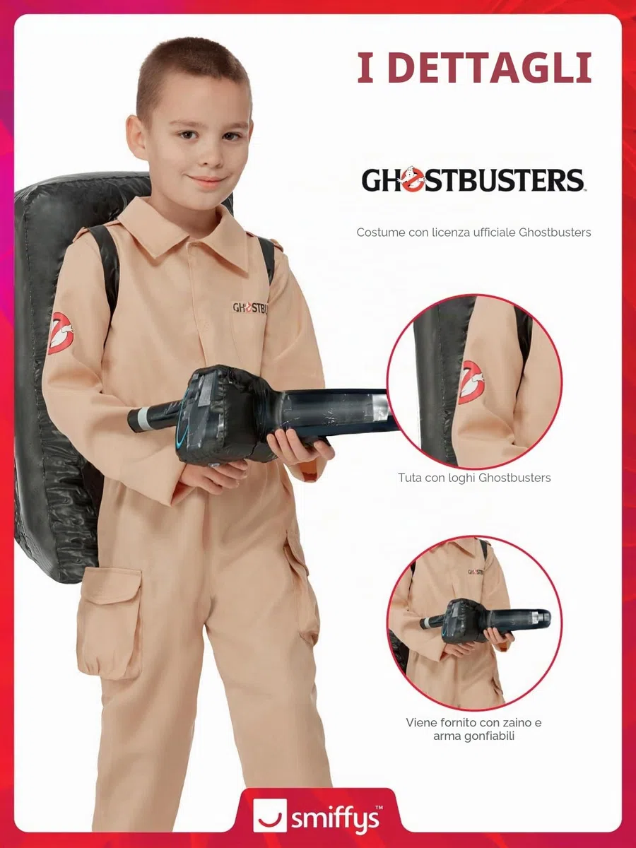 SMIFFYS Costume Ghostbusters da bambino, Tuta e zaino gonfiabile Halloween