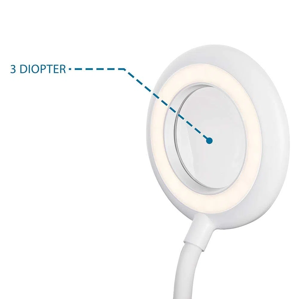 BAKAJI Lampada con Lente D' Ingrandimento 3 Diottrie con Luce Naturale LED 500Lm Accensione Touch e Braccio Flessibile Paralume Regolabile Girevole Batteria Ricaricabile USB per Estetista e Modellismo
