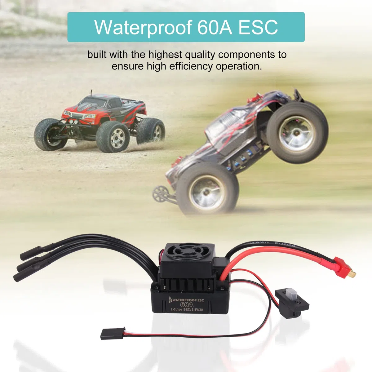 3650 3100KV Motore brushless e 60A ESC Combo Set 5.8V / 3A ESC impermeabile con motore primario senza sensore per 1/10 RC Car