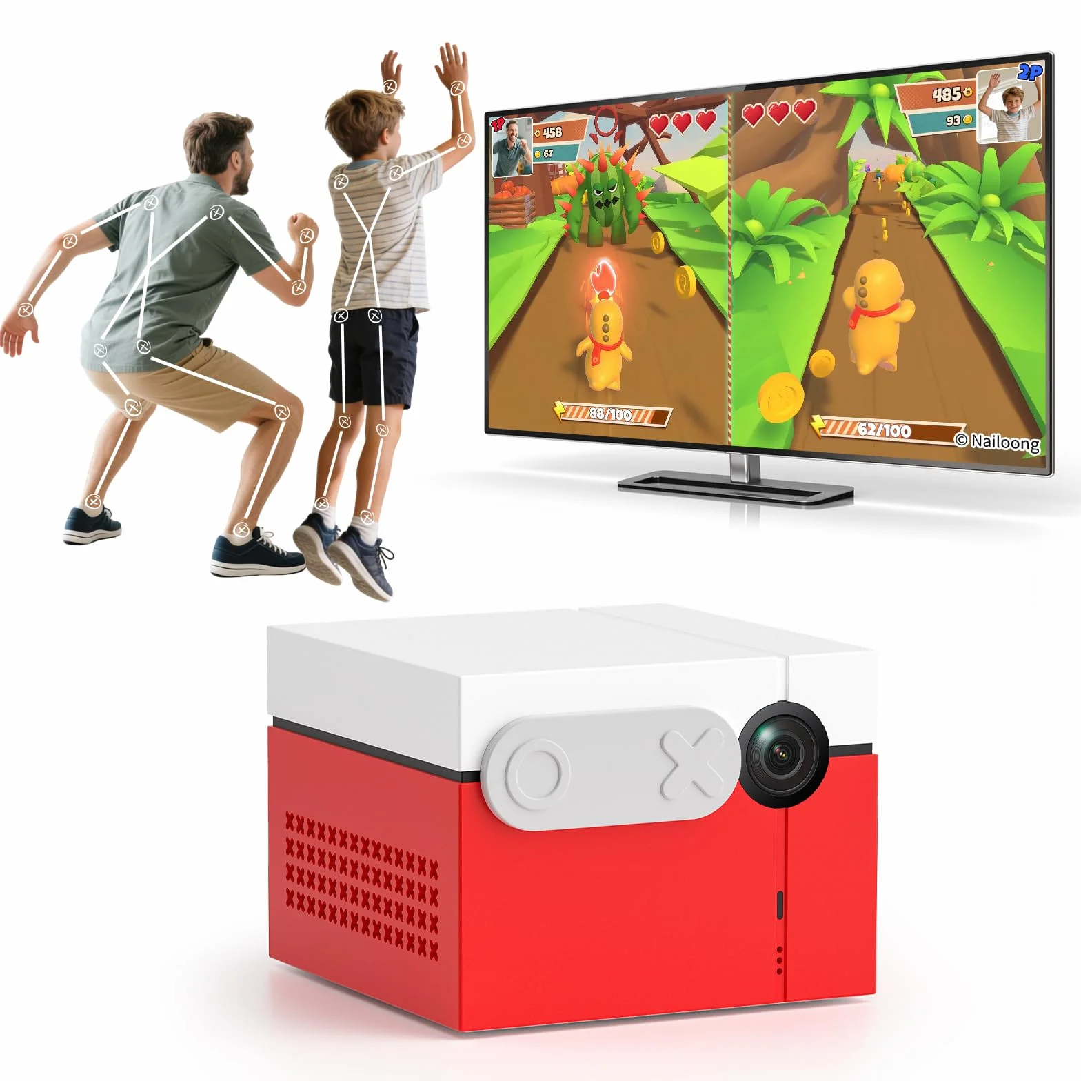 Kinhank MotionX Console di Gioco per Bambini e Famiglie, Console Videogiochi TV con Rilevamento del Movimento AI con 40+ Giochi Interattivi, Aggiornamenti Mensili, Plug & Play Game Console, Regalo