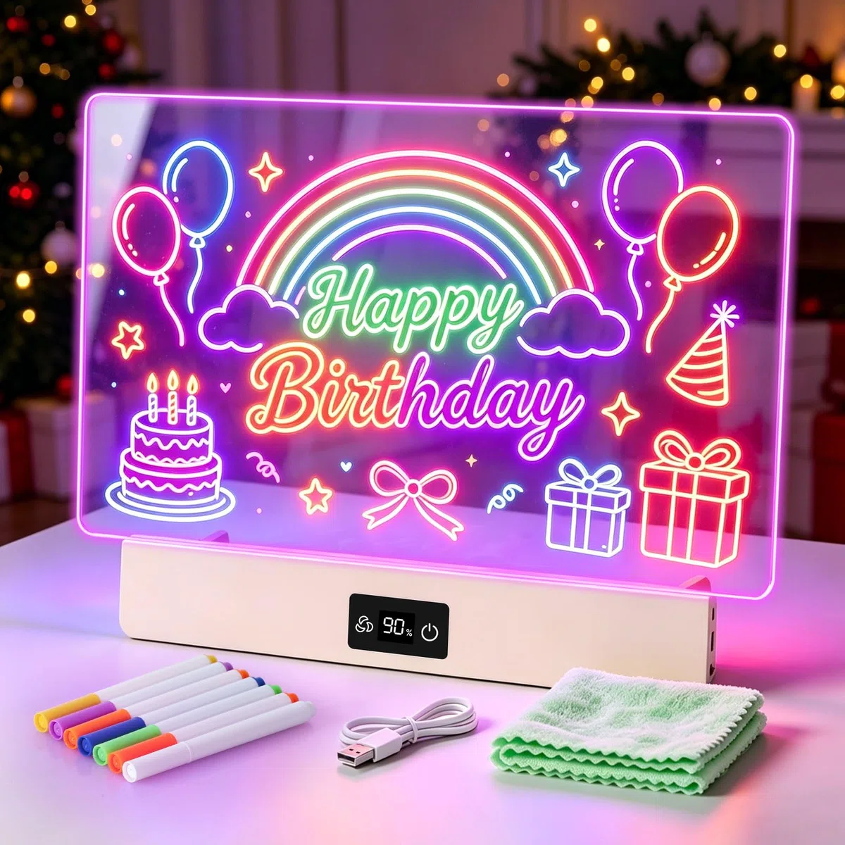 OUTON Lavagna Luminosa LED Bambini con 8 Colori e 3 Modalità di Luce, Tavoletta da Disegno Riutilizzabile con 7 Pennarelli e Modelli, Gioco Creativo per Bambina e Bambino, USB-C