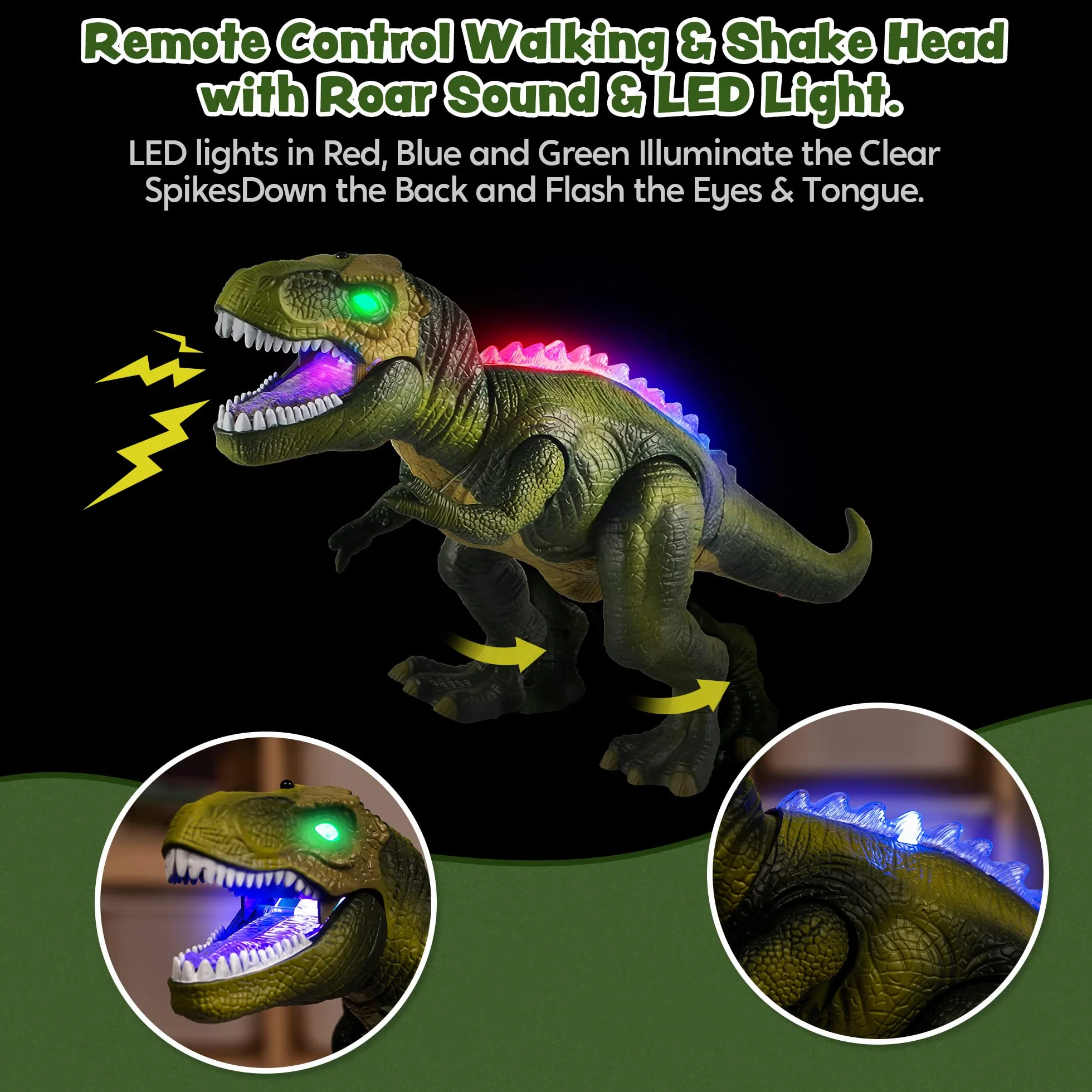 JOYIN LED Dinosauro Telecomandato Camminando e Ruggendo Giocattoli di Dinosauro T-Rex Realistici con Occhi Luminosi, Movimento a Piedi, Scuotendo la Testa per i Bambini Ragazzi Ragazze