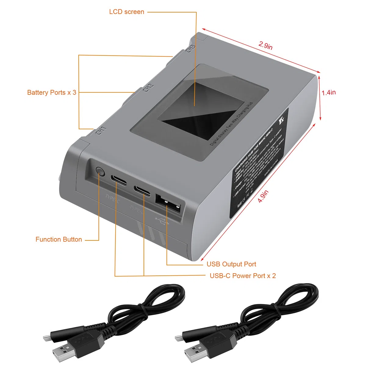 Caricabatterie LCD per DJI Mini 4K/2,Mini SE Drone,Stazione di Ricarica a Due Vie,Ricarica 3 Batterie Sequenza, Caricatore Carica Batteria Accessori