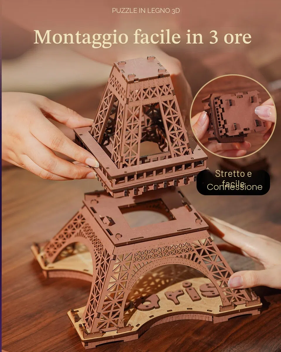 Rolife Puzzle 3D Torre Eiffel – Puzzle in legno 3D per adulti – Regalo decorativo da scrivania per adolescenti e adulti