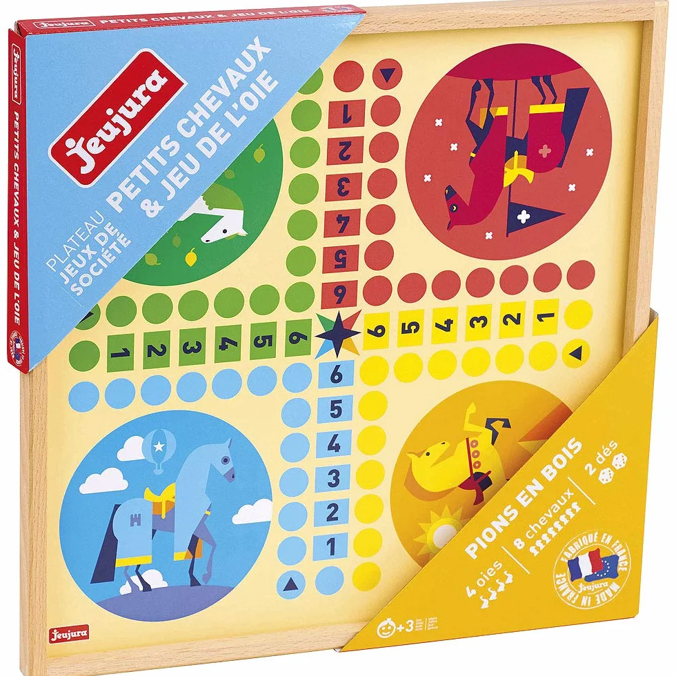 JEUJURA Jeux de loie et petits chevaux - Plateau en bois