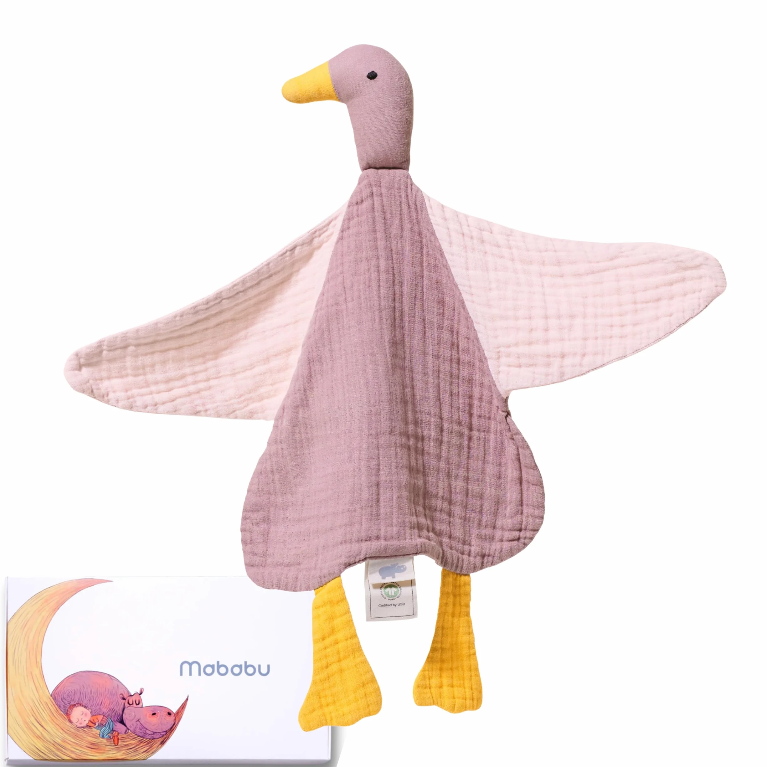 Panno Morbido Anatra | Cotone Mussola | Regalo di Nascita per Maschi & Femmine | Giocattolo per Bambini | GOTS | Dusty Rose