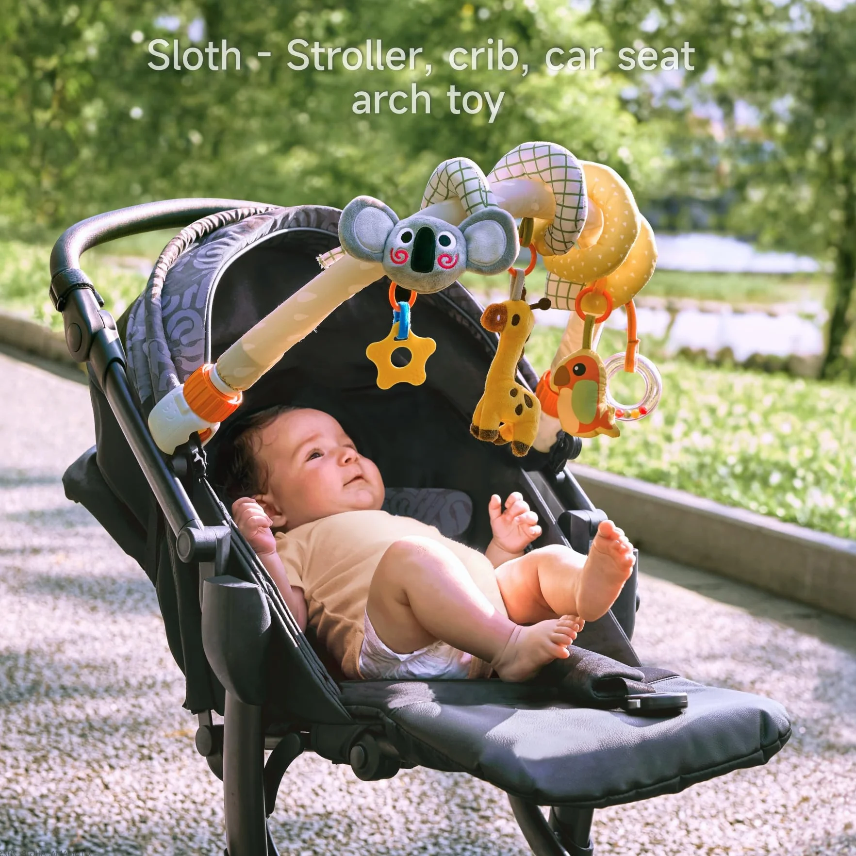 TUMAMA 2-in-1 Giochi Spirale Passeggino e Arco Viaggio per Neonato 0 3 6 9 Mesi, Peluche Serpente Passeggino Giocattolo Gioco per Neonati Bambina Ragazzo, Clip On Auto Carrozzina con Sonaglio Teether