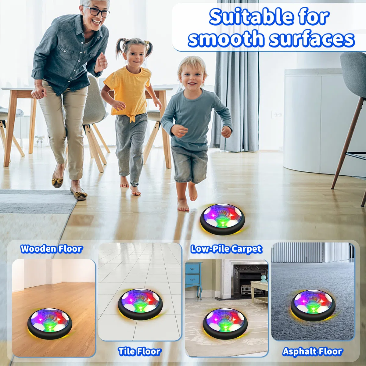 Pallone Calcio Fluttuante - 3-in-1 Air Hover Calcio con Luci LED Paracolpi in Bchiuma Floating Air Soccer Giocattoli Sportivi Esterni Indoor per Ragazzi Ragazze Bimbi 3 4 5 6 7 8-12 Anni