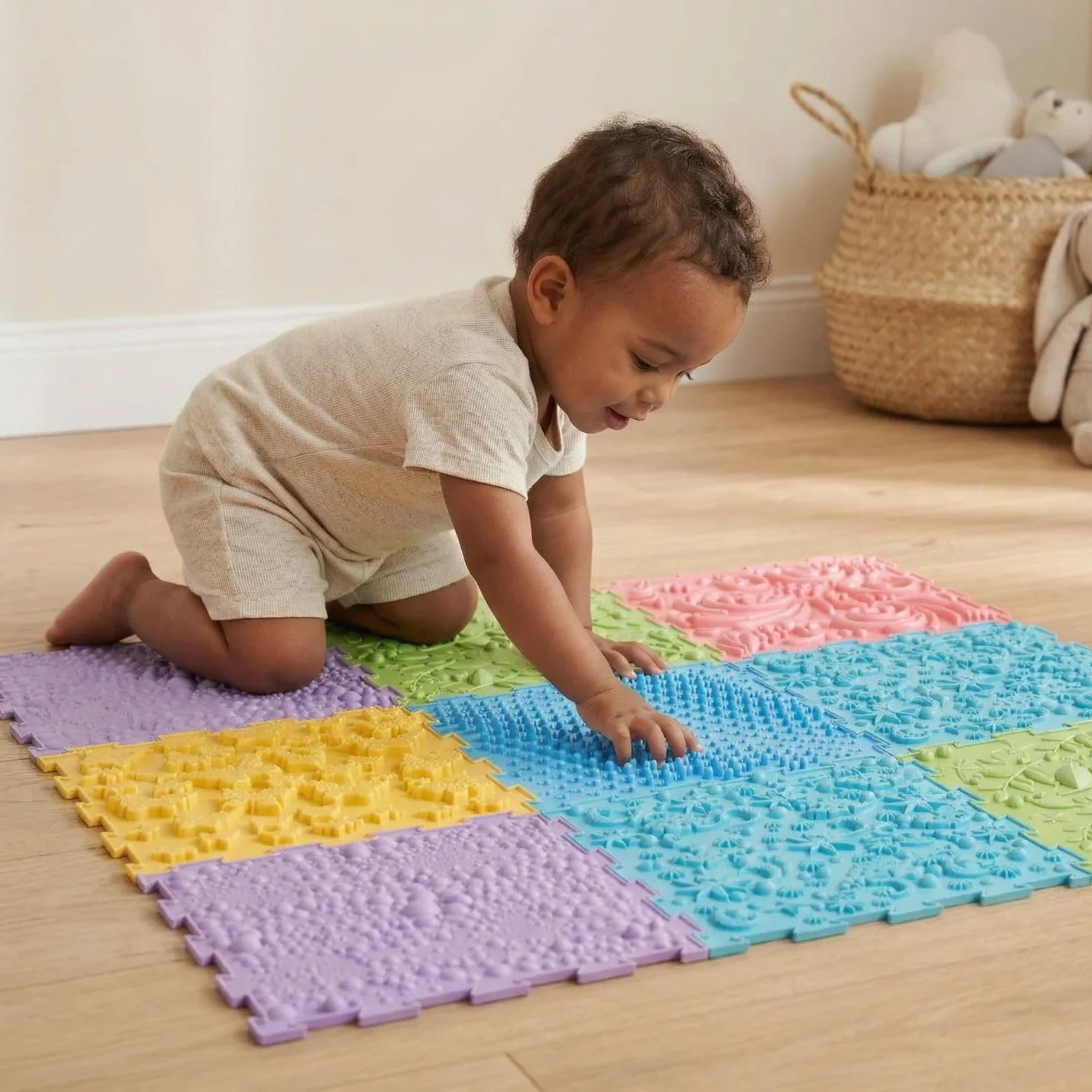 KiddyMoon Tappeto Puzzle Sensoriale Gioco Educativo Tapis Thérapeutique 9 Pezzi, Multicolore