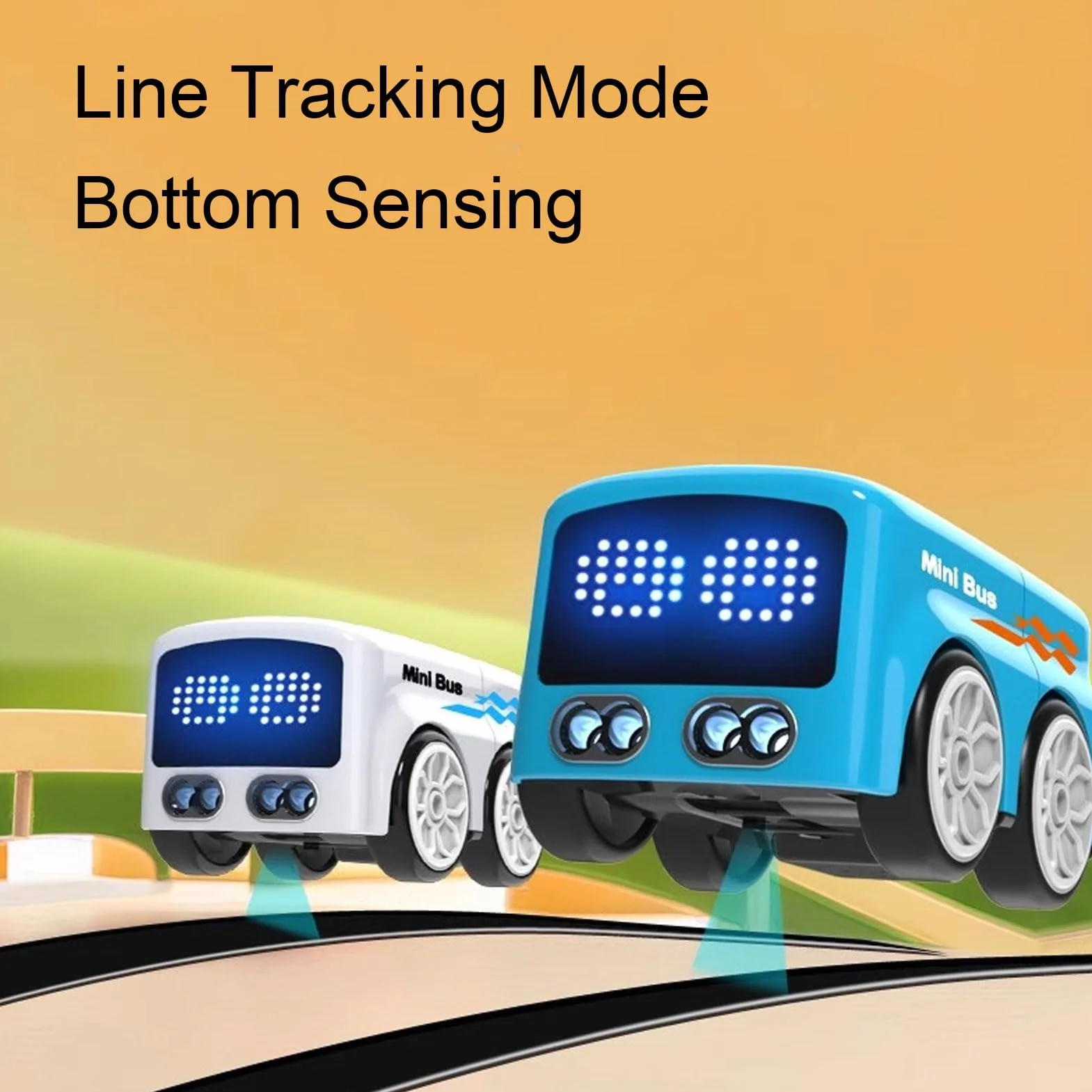 Magic Mini RC Bus, 2026 Gesti e Telecomando Smart Sensor Car, Tracciamento Automatico della Linea Veicolo RC Desktop con Luci di Espressione a LED (BLUE)