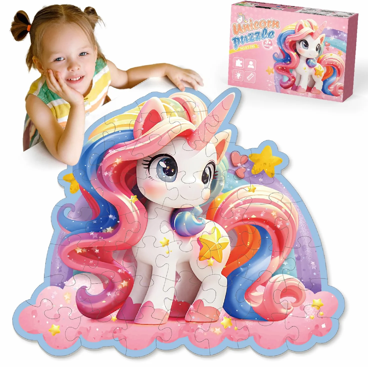 Kiztoys Puzzle da pavimento unicorno giocattolo per ragazze – regalo unicorno per bambini 3 4 5 6 7 8 anni, 45 pezzi grande puzzle rosa giocattolo dai 3 agli 8 anni in su