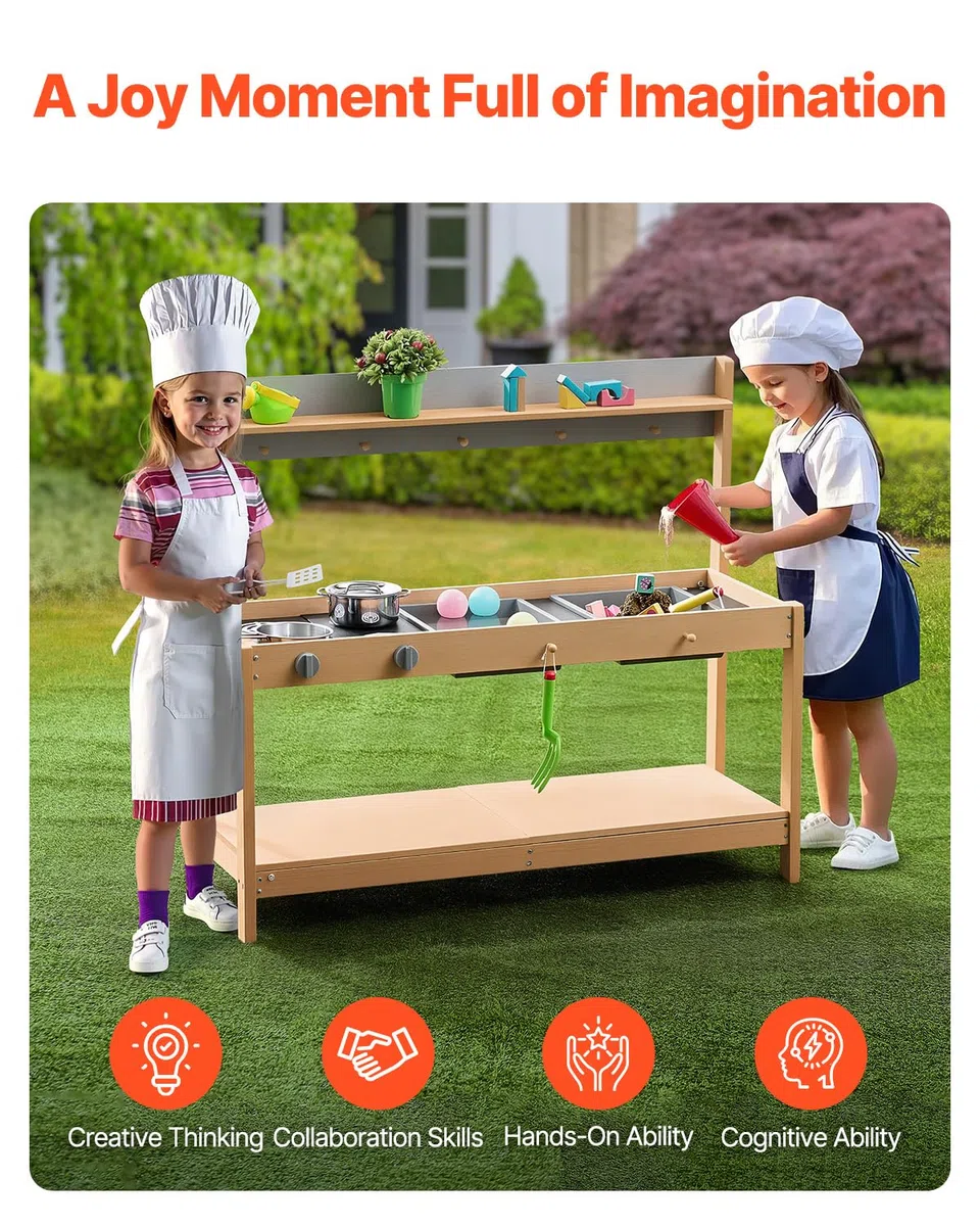 VEVOR Cucina di Fango per Bambini, Larghezza 1000 mm Set da Cucina Giocattolo in Legno con Accessori, Set da Gioco per Negozio di Alimentari all'Aperto, Cucina Gioco per Bambini con Fornello e Lavello
