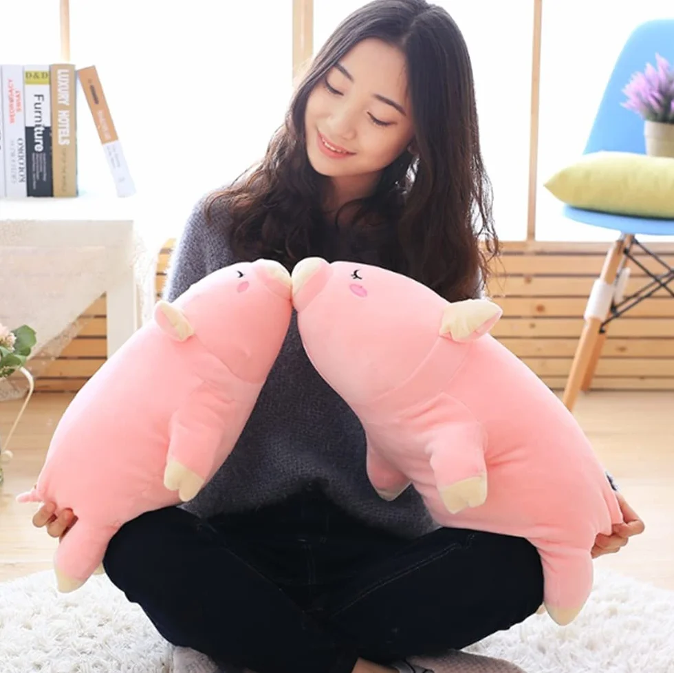 NatureMan Cuscino in peluche a forma di maialino, rosa, morbido, da abbracciare, divertente, simpatico maialino, giocattolo per Natale, compleanno, fidanzata, regalo (55 cm)