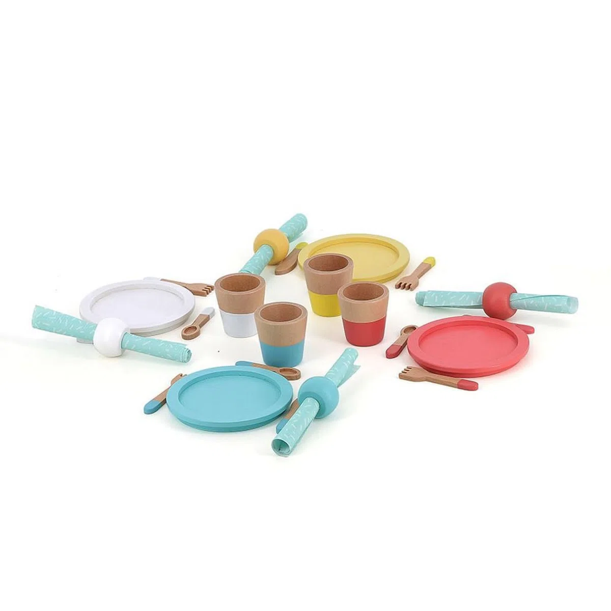 Vilac Dinette Pasto in Legno-Set di 28 Pezzi per Bambini-Stimola l'immaginazione e l'imitazione con Piatti, Occhiali, Posate e Asciugamani-Promuove le capacità motorie sottili, 8178