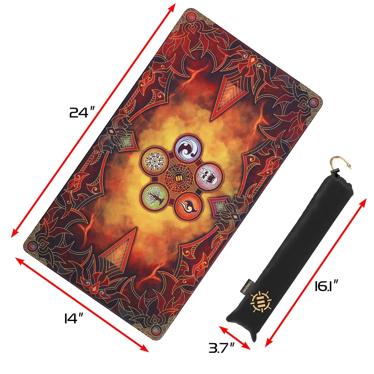 ENHANCE Tappetino da Gioco TCG - Tappetino da Gioco da Tavolo con Bordi Cuciti, Superficie Liscia e Custodia da Viaggio con Coulisse - Compatibile con MTG, YuGiOh, Pokemon e Altri TCG e LCG - Fiamme