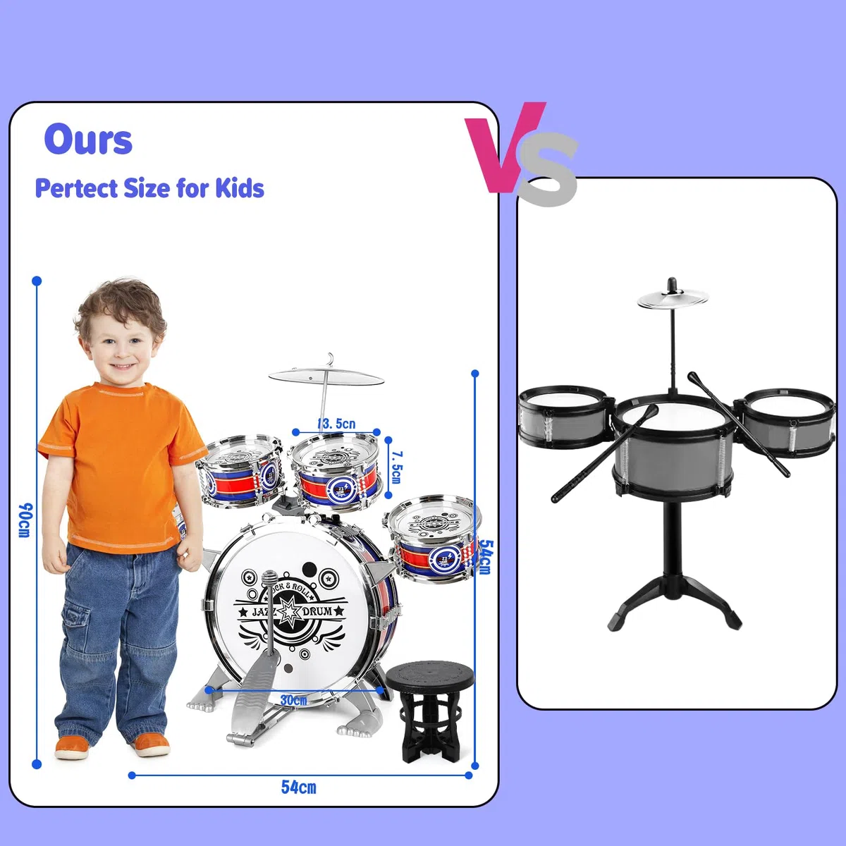 Batteria per Bambini, 5 Tamburis Bambini, 8 Pezzi Tamburi Strumenti Musicali Percussione, Batteria Musicale Bambini Junior Drum Set Compleanno Natale Educativo Regalo 3 4 5 6+ anni Ragazze Ragazzi