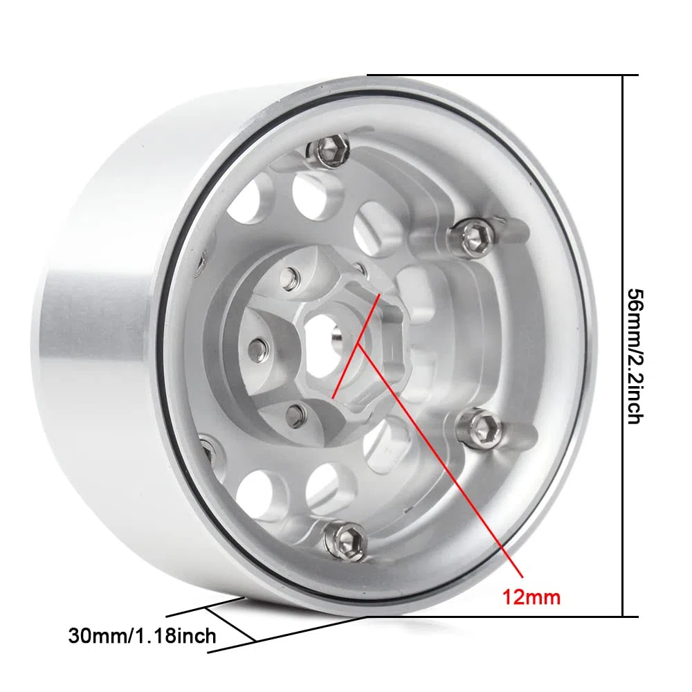 INJORA 4PCS RC 1,9 Cerchioni Metallo Beadlock Wheel Rim per 1:10 RC Rock Crawler Axial SCX10 pro SCX10 II III TRX4 D90 VS4-10 Redcat Gen 8 7 Pro Enduro(Argento)