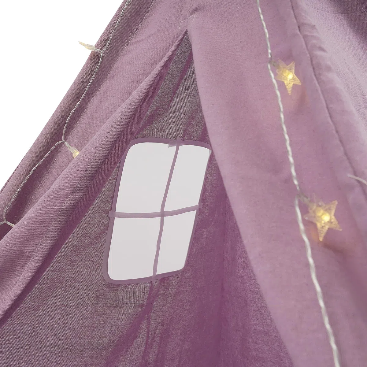 Tenda per Bambini 120x120x140cm con Luce, Tipi per Ragazza 1,6m in Cotone Lino per Camera, Giardino, Spiaggia, Casetta da Gioco per Interno ed Esterno con Tappeto, Ghirlanda 3m