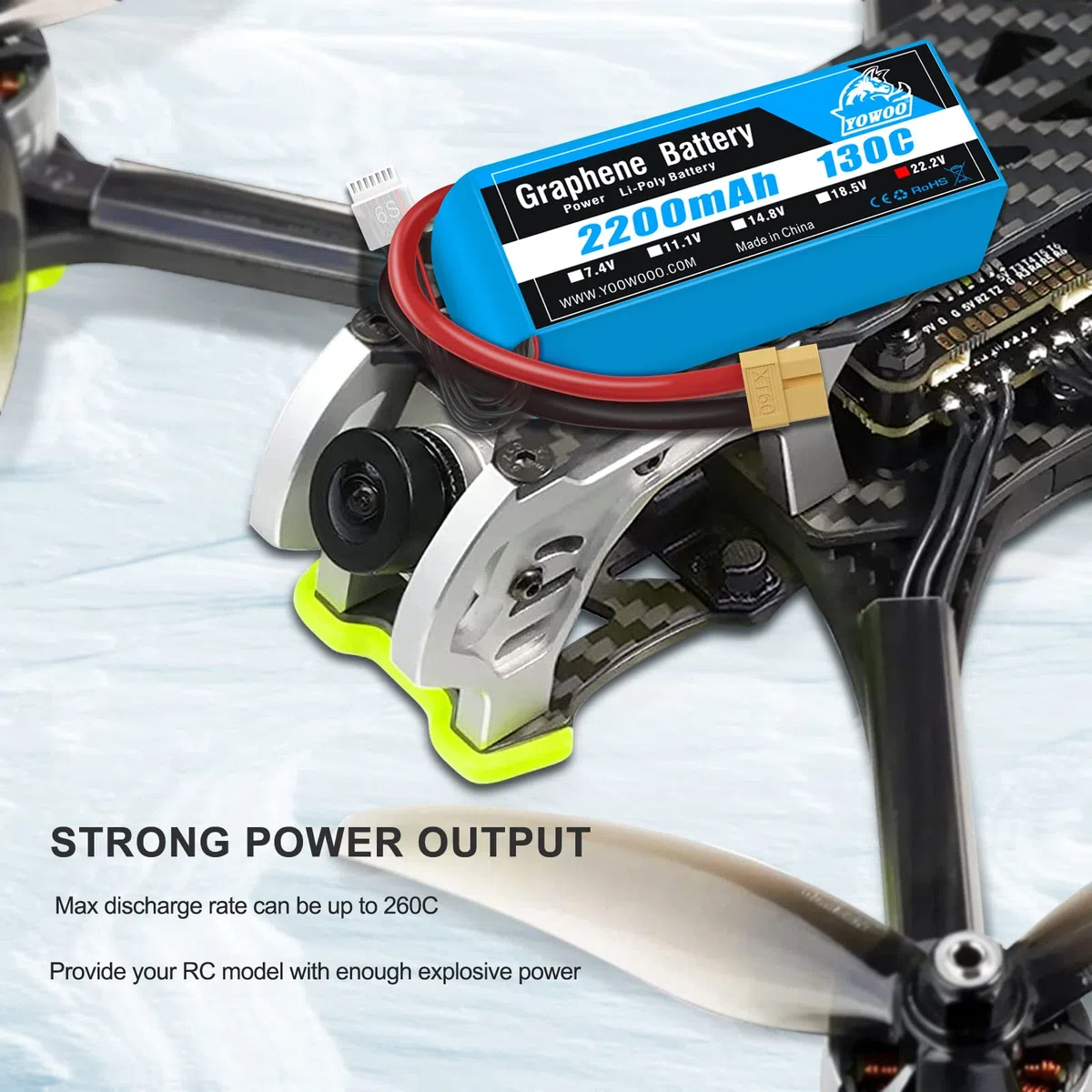 Yowoo 2pcs 6s Lipo Batteria 22.2V 2200mAh 130C con XT60 Connettore Grafene Batteria per RC Evader BX Auto RC Truck RC Truggy RC Airplane UAV Drone FPV