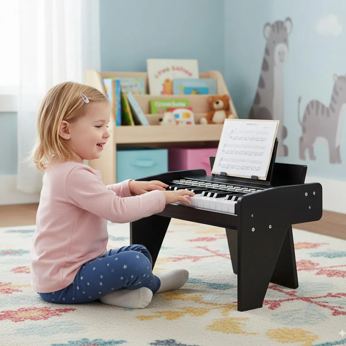 KOMFOTTEU Tastiera a 25 tasti per bambini, pianoforte elettronico con tasto luminoso e leggio, pianoforte digitale per bambini di 18+ mesi, registrazione e lettura, modalità di apprendimento (nero)