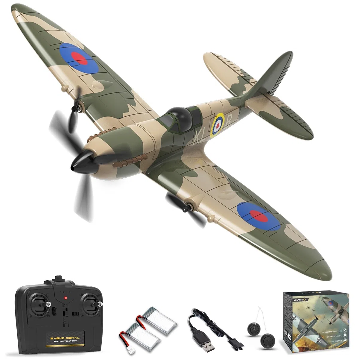 volantexrc Spitfire 3 canali Aereo Radiocomandato RTF con 2 Batterie 3CH RC Plane RTF RC Giocattolo aliante per Principianti, Bambini, Adulti