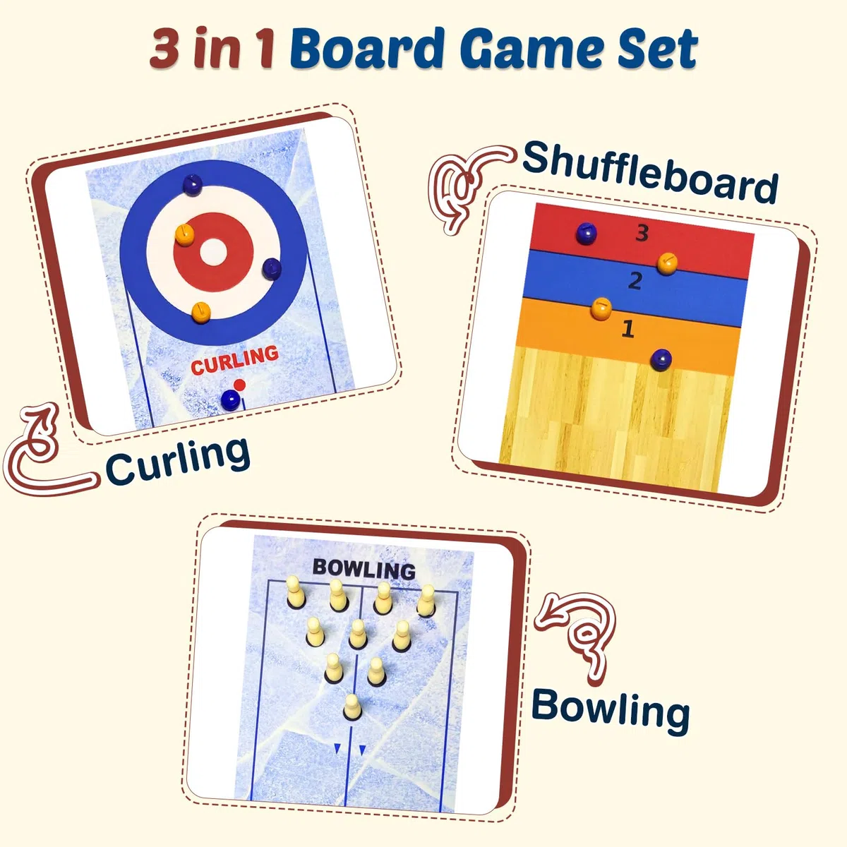3 in 1 Shuffleboard Bowling Curling Game, Portable Shuffleboard Bowling Curling Game, Shuffleboard Table Top Games,Mini Bowling Shuffleboard Place Mat