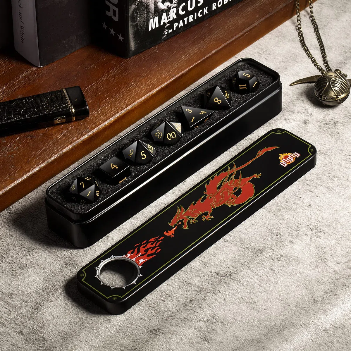 DNDND Set completo di dadi in gemma Obsidian con splendida confezione regalo per Dungeons and Dragons e giochi da tavolo (Obsidian)