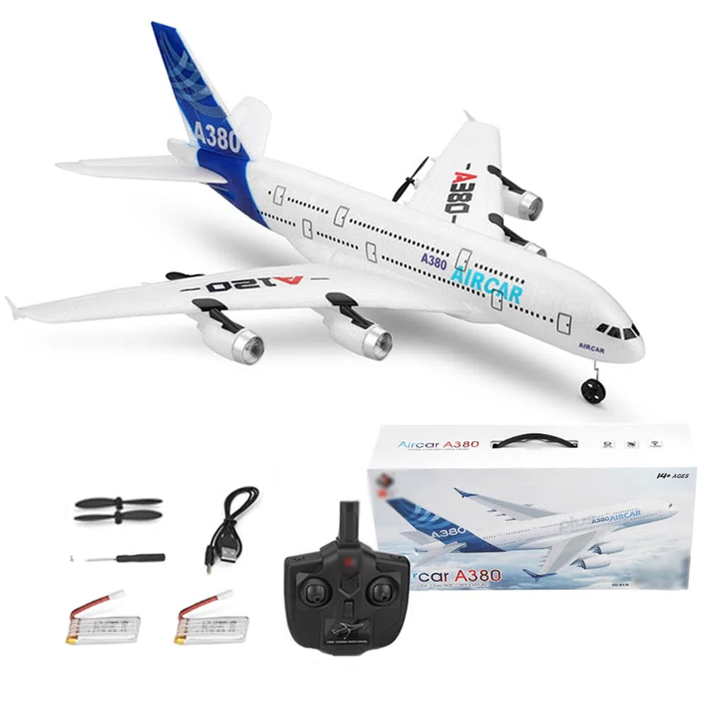 Aereo RC A120-Aircar A380, Aerei Telecomandato ad Ala Fissa EPP a 3 Canali per Esterni, Modello di Aereo A380 con Trasmettitore a 2,4 GHz