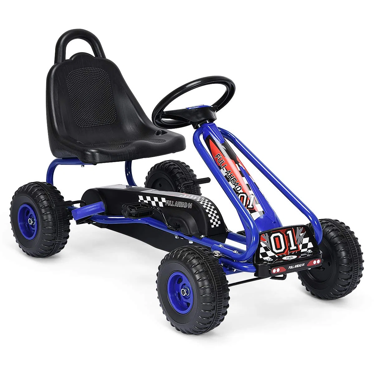 GYMAX Go Kart per Bambini 3-6 Anni, Macchina Cavalcabile con Pedali e Sedile Regolabile, Go Kart Giocattolo Facile da Controllare, 50x92x53 cm (Blu)