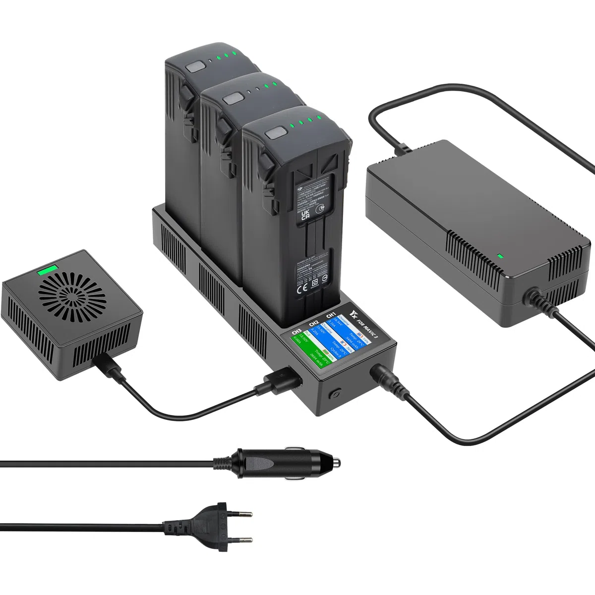 Caricabatterie LCD da Muro e da Auto per DJI Mavic 3,Mavic 3 Classic/Pro/Cine Drone, 4 in 1 Caricatore,Ricarica 3 Batterie, Stazione di Ricarica Carica Batteria Accessori