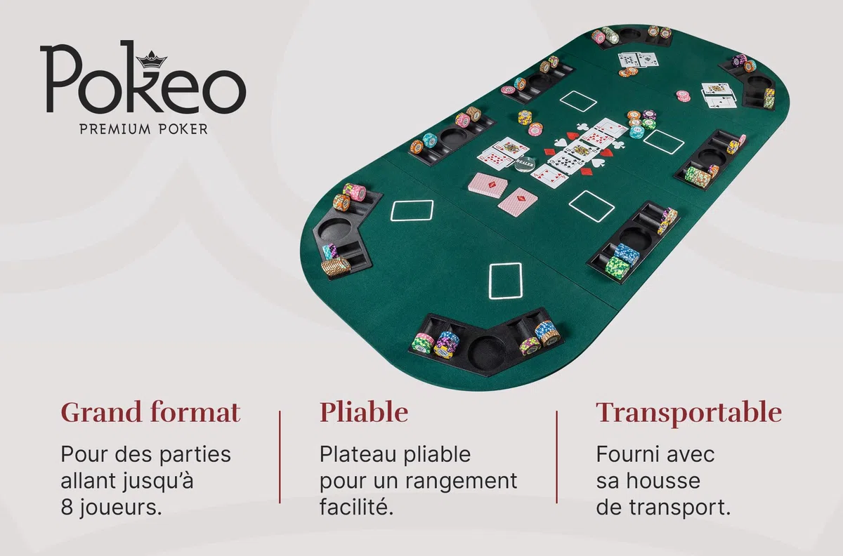 Vassoio da poker pieghevole in 4 parti, rettangolare, verde, tappetino da poker, gioco di carte e gettoni, tappetino da poker pieghevole con porta bicchieri, ideale per tavolino da salotto