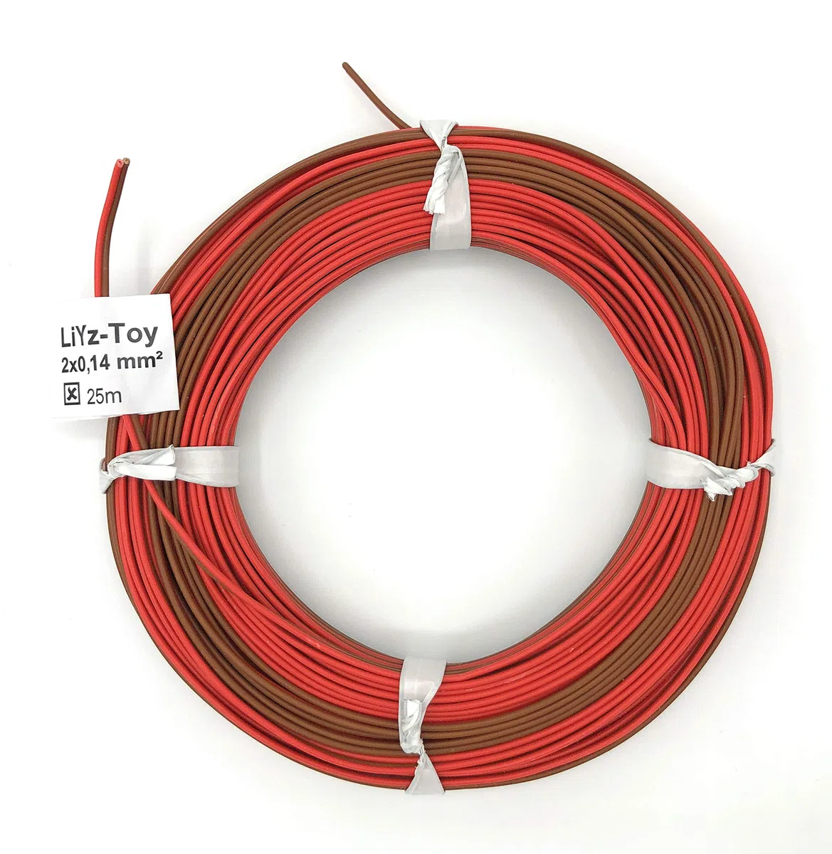 L2218/25 - Cavo in rame 2 x 0,14 mm² (1 x 18 x 0,10 mm) - Doppio cavo - 25 m anello (rosso/marrone)