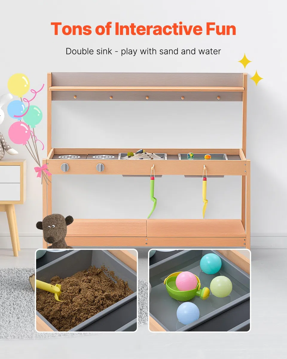 VEVOR Cucina di Fango per Bambini, Larghezza 1000 mm Set da Cucina Giocattolo in Legno con Accessori, Set da Gioco per Negozio di Alimentari all'Aperto, Cucina Gioco per Bambini con Fornello e Lavello