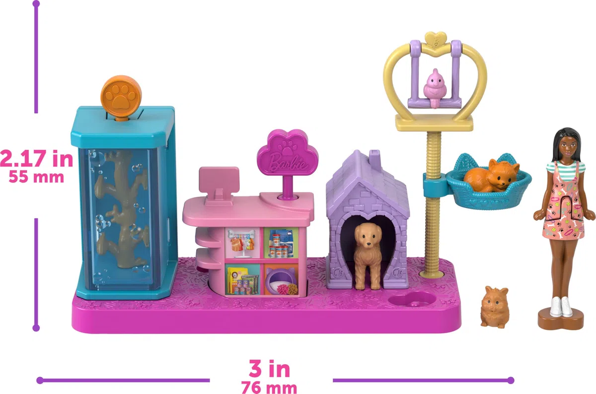Barbie Mini BarbieLand - Set dei Sogni, con boutique degli animali, supermercato e parrucchiere, 4 mini bambole e accessori inclusi, giocattolo per bambini, 4+ anni, JGL31