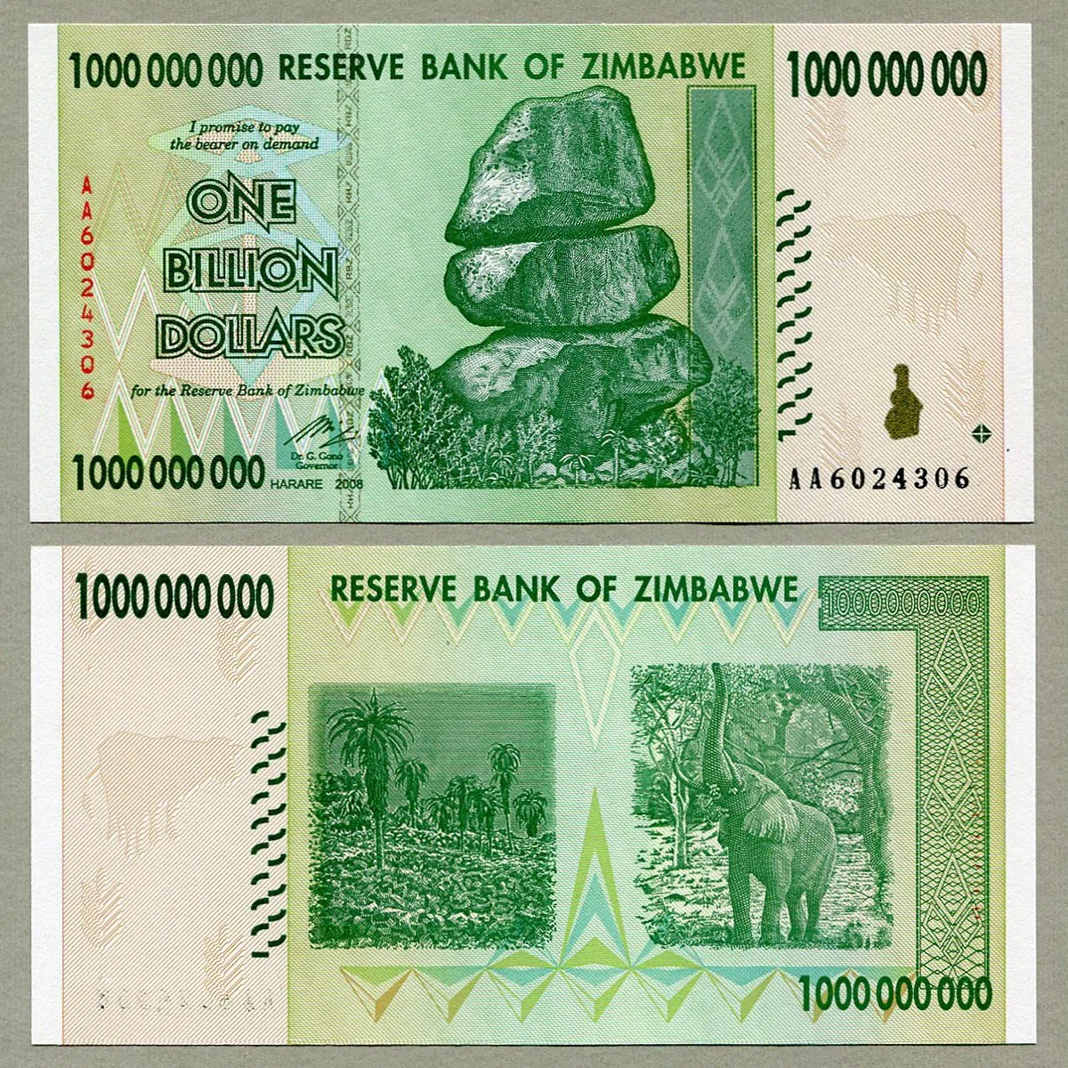 RBZ Collectibles Zimbabwe 50 20 10 5 1 miliardo di dollari banconote 2008 set completo di bollette di valuta UNC